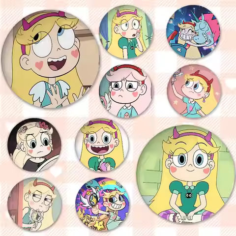 Cartoon Star Vs The Forces Of Evil Badge Peripheral Lapel Pins Tinplate Round Brooch For Shoulder Ba