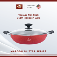 Vantage Non-Stick 36cm / 8L  Wok  with Induction Heat (Maroon Glitter Series)-New