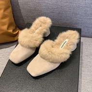 Dép Cao Gót Lông Cừu Thoải Mái Cho Nữ Mùa Thu Đông Mới Ấm Áp Dép Mule Lót Lông Cừu Đế Cao Su Dép Bệt