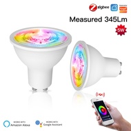 Tuya ZigBee GU10 Smart LED Bulbs RGB C+W White Dimmable Lamps Smart Life APP Control Light Bulbs Voi