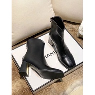 Bốt nữ cao cổ giày Boots da mềm lót lông khóa sau cao cấp boot mũi vuông boost lửng thời trang đế 6