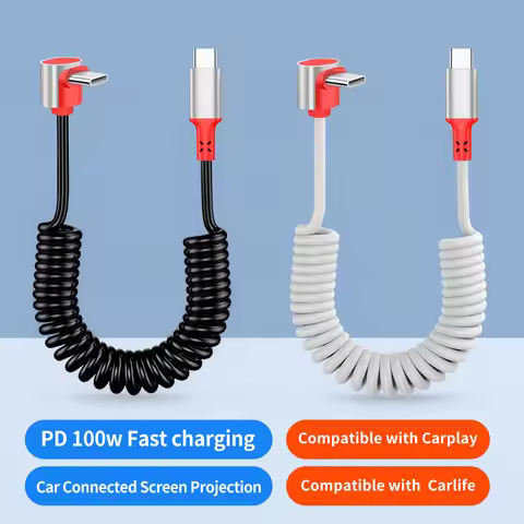 Elbow USB-C Retractable Spring Data Cable: Supports fast charging, compatible with iPhone 15/16 Pro