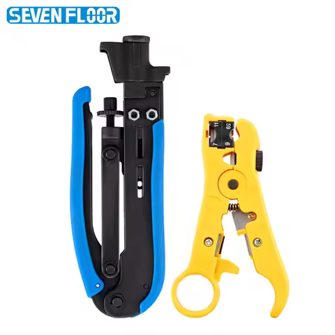 Coaxial Cable Crimper Kit with 20 PCS F Style RG6 Connectors Adjustable RG6 Coaxial Cable Stripper C