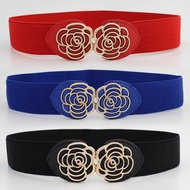 Floral Buckle Elastic Belt for Women Stretchy Waist Belt for Dress