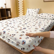 1pc Cartoon Whimsical Time Pattern Printed Brushed Fitted Sheet, Bedroom Printed Bed Cover, Bedding 