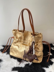 中古包 Prada 普拉達 19 金色皮革托特包