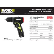 Worx Brushless Impact Drill Driver 12v / 10mm