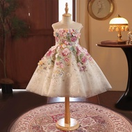 FG25-201101 Children's Party Dresses. Girl's 3D Flower Sequins Beaded Puffy Skirt Dress Size 100-160