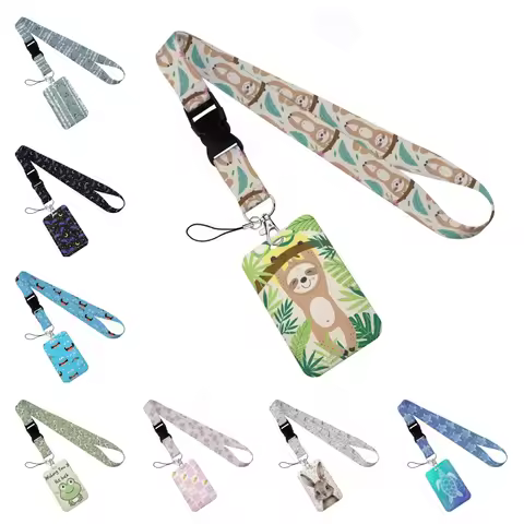 Animal Collection Vertical Card Holder with Lanyard Neck Strap Keychain Badge Pass Hang Rope for Epi