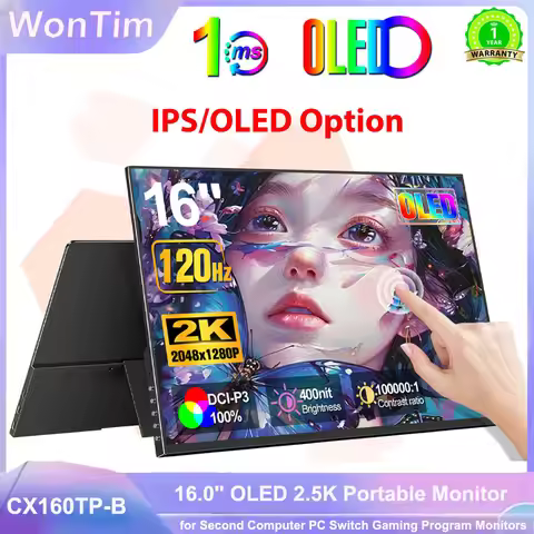 16.0'' OLED / IPS Portable Monitor 2560x1600p Metal Frame with Stand 100%DCI-P3 Office Travel Displa