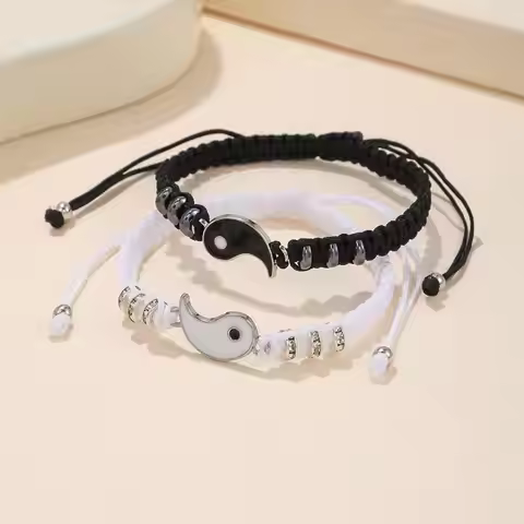 Yin Yang Tai Chi Rope Bracelet Chinese Traditional Style Adjustable Charm Bracelet Best Friends Frie