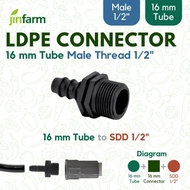 Jirifarm 16 mm Hose Connector to 1/ 2 Inch Male Paralon (10692)