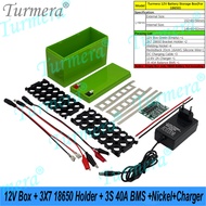 Turmera DIY 12V Battery Box 3x7 18650 Holder 40A BMS Voltage Capacity Displayer 2*USB 5V Power Bank 