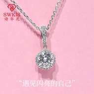 18k สีขาว ทอง Moissanite Diamond จี้สร้อยคอ 1 กะรัตเพชรจําลอง 925 เงิน ผู้หญิง Clavicle Chain ของขวั