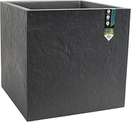 EDA - Square Pot 50 cm Volcania 57 L - Stone Effect Decor - Double Walled - Water Storage Zone - 49.