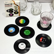 Round Anti-Slip Silicone Machine Record Coaster Retro Vinyl CD Pad Plate Heat Insulation Pad Six Pie