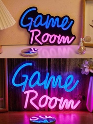 1入組遊戲室字母造型的LED霓虹燈招牌，USB供電用於臥室遊戲室牆壁裝飾，霓虹燈板適用於節日派對和婚禮裝飾