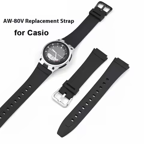 2025 Unisex 18mm Black Convex End Sport Strap for Casio AW80 AW82