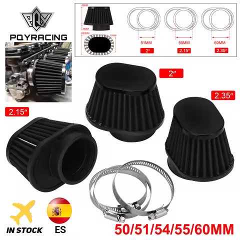 Pod Air Filter Intake Cleaner 50mm 51mm 54mm 55mm 60mm Oval Round Tapered Cone Clamp-On For Car Moto