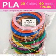 PLA 3D Pen Special Filament - 20 Unique Bright Colors, 3m Per Roll (Total 60m), 1.75mm Diameter, Uni