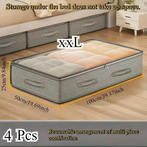 4-Pack Heavy-Duty Under-Bed Storage Bags - Foldable Opening Design Wardrobe Organizer Bags, Space-Sa