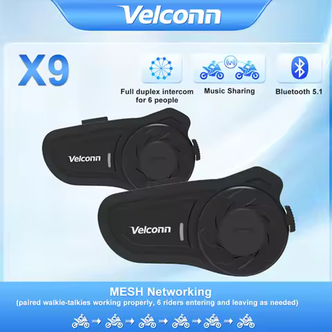 Velconn X9 Mesh Intercom Motorcycle Helmet Bluetooth Headset For 6 Riders 1500M Full Duplex Talking 