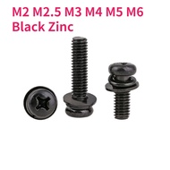 M2 M2.5 M3 M4 M5 M6 Black Zinc Phillips Pan Head Three Combination Screw Cross Round Head Screw