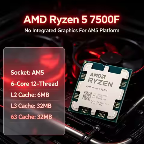 Bundle CPU R5 7500F 6C12T 5.0GHz Boost 32MB L3 65W AM5 Processor with Motherboard RAM Option