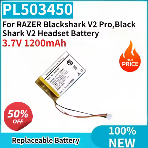 New Replacement Battery PL503450 3.7V 1200mAh High Quality 0-Cycle for RAZER Blackshark V2 Pro,Black