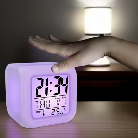 1pc Lovely Colorful Change Alarm Clock - Creative Luminous Cube Design