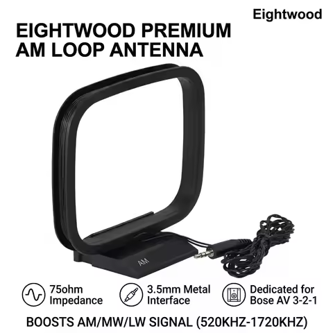 Eightwood 75ohm AM Loop Antenna Aerial 3.5mm Connector AM MW LW 300cm Cable for Bose AV3-2-1 Media C