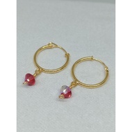 MERAH Red Crystal Pendulum Ring Earrings 1/2 gram Light Gold