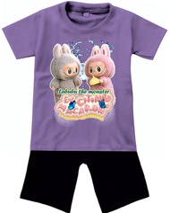 SETELAN BAJU KAOS ANAK PEREMPUAN MOTIF LABUBU LENGAN PENDEK UKURAN 1-10 TAHUN D&C KIDS DTF-700