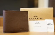 【COACH】全新正品・錢包/短夾/皮夾・F75084・咖啡色・素色經典款・荔枝紋