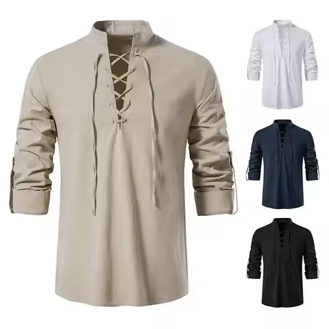 Medieval Clothes Renaissance Cosplay Costumes Viking Pirate Tops Shirts Casual Blouse Lace Up Handso