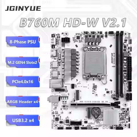 JGINYUE B760M HD-W V2 Motherboard M-ATX For Core 12/13/14th i5 13400/14400/12600K(max) PCIe4.0 DDR4 