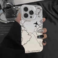 Airplane Route Pattern Phone Case Compatible For iPhone 16E 16 Pro Max 16 Plus 6 Plus 6S Plus landsc