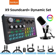 Bonkyo 2025 New Model X9 Sound Card DJ Mixer 48V Microphone Set Custom Sound Bluetooth SoundCard Set