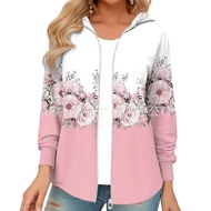 Women Floral Print Hoodie Women Spring Autumn Clothing Floral Print Hooded Coat for Women Warm and Trendy Jacket with Zipper Closure Elastic Cuffs and Drawstring Perfect for Autumn/winter Favorite