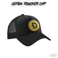 fashion DogeCoin 2026 Crypto BTC Gold Print Black Cotton Trucker Cap