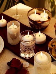 10入組白色浮水蠟燭,置於玻璃杯中,適用於游泳池派對、戶外婚禮、攝影、紀念日、生日和浪漫晚餐裝飾