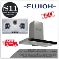 FUJIOH FR-MT1990 R/V 900MM CHIMNEY COOKER HOOD WITH GLASS PANEL + FUJIOH FH-GS5530 SVSS STAINLESS STEEL GAS HOB WITH 2 DIFFERENT BURNER SIZE BUNDLE DEAL