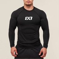 3x3 Basketball Graphic Crew Neck Long Sleeve Compression Shirt Breathable Mesh Black Quick Dry Stree