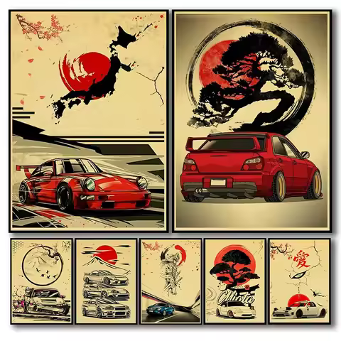 Samurai Poster Painting Japan Racing Japanese Cars Home Club Decor Wall Picture Vintage Aesthetic Jd