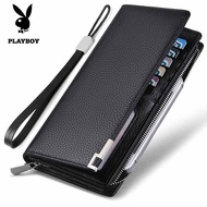 Playboy Wallet Men's Long Type Leather Short Ultrathin Black Vertical Multi-Card-Slot Wallet Zipper Business Clutch