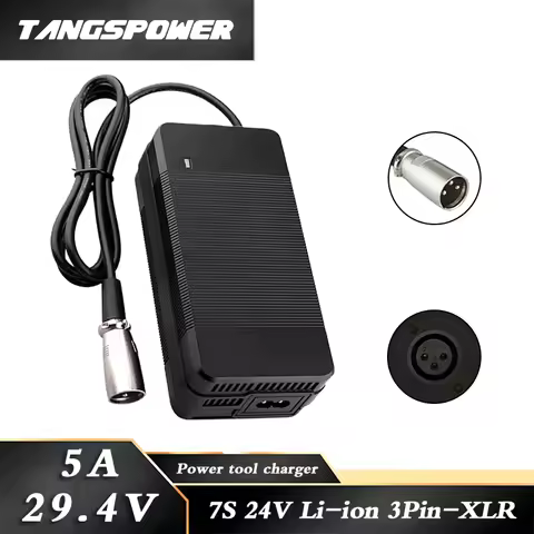 29.4V 5A Lithium Battery Charger 24V 7S Li-ion Battery Pack Fast Charging 3Pin-XLR Connector With Co