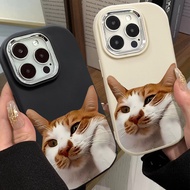 Bored and Cute Cat Phone Case Compatible for IPhone 7 8 Plus 11 13 12 14 15 Pro Max XR X XS Max SE 2020 Metal Frame Anti Drop Silicone Soft Case
