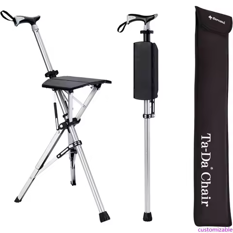 Ta-Da Chair, Portable Trekking Hiking Pole, Folding Walking Stick with Seat, Walking Cane with Chair