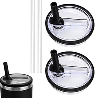 FIDWALL Pack of 2 Leak-proof Water Bottle Lids to Replace 40 oz Cups, with 2 Straws, Hinged Straw Li