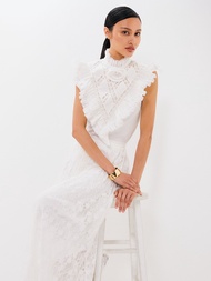 [Pomelo] เสื้อลูกไม้แต่งระบายและดอกไม้ / Rosette Lace Ruffle Top